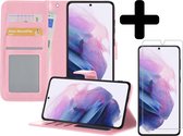 Samsung S21 Plus Hoesje Book Case Met Screenprotector - Samsung Galaxy S21 Plus Case Hoesje Wallet Cover Met Screenprotector - Licht Roze