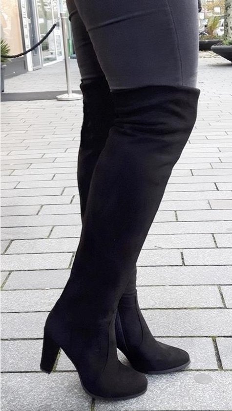 Zwarte overkneelaarzen met blokhak en ronde neus | Zwarte stretch overknee  boots met... | bol.com