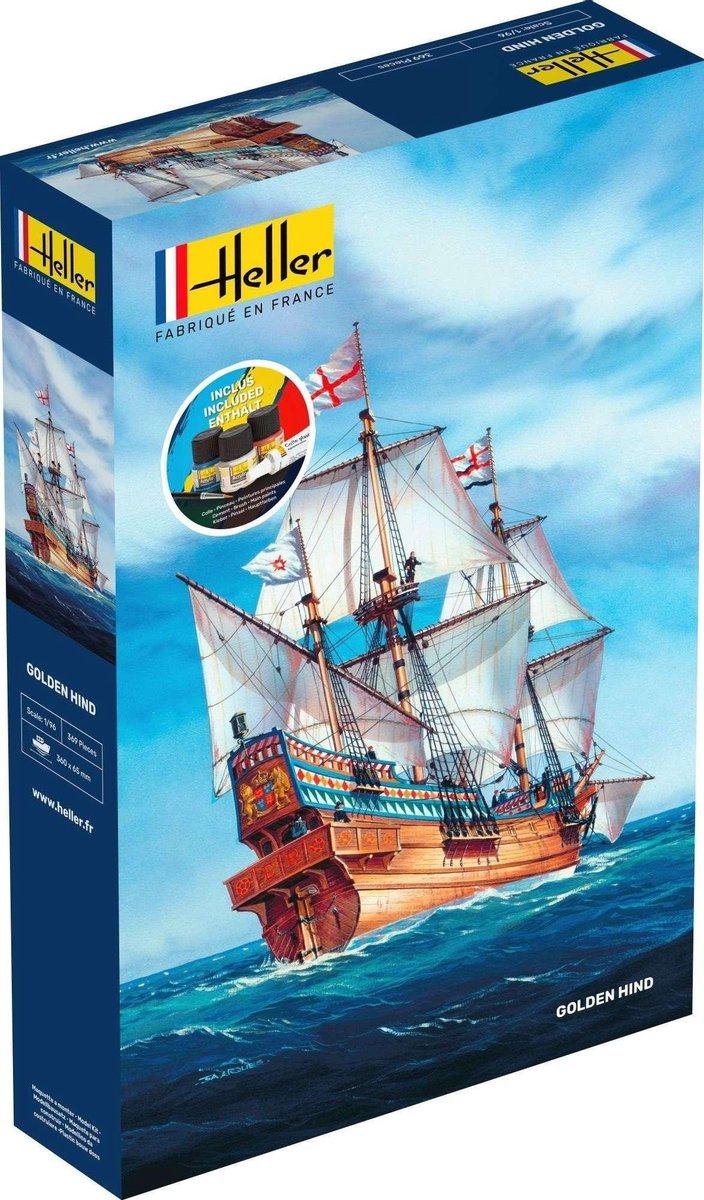 1:96 Heller 56829 Golden Hind Ship - Starter Kit Plastic Modelbouwpakket - Heller