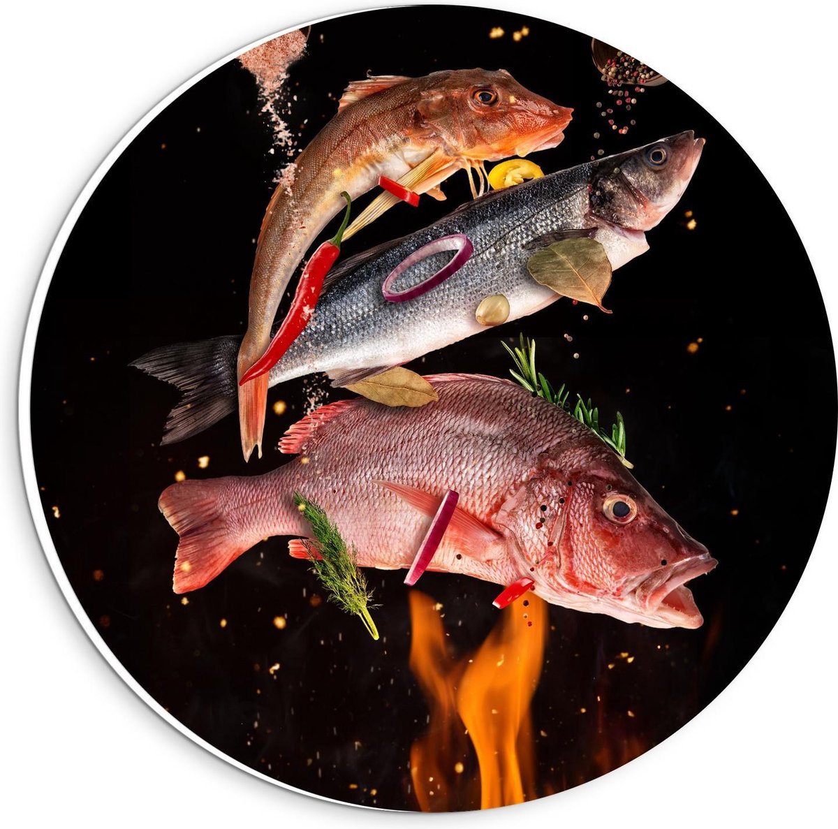 KuijsFotoprint - Schilderij - Vissen Met Specerijen De Bbq - Zwart, Roze En Grijs - 20 X 2