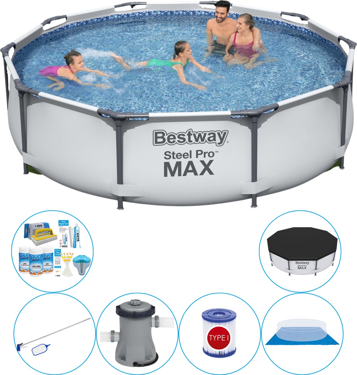 Steel Pro MAX Rond 305×76 cm – Zwembad Pakket Steel Pro MAX Rond 305×76 cm – Zwembad Pakket