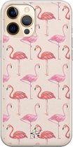 iPhone 12 Pro hoesje - Flamingo - Soft Case Telefoonhoesje - Print - Roze