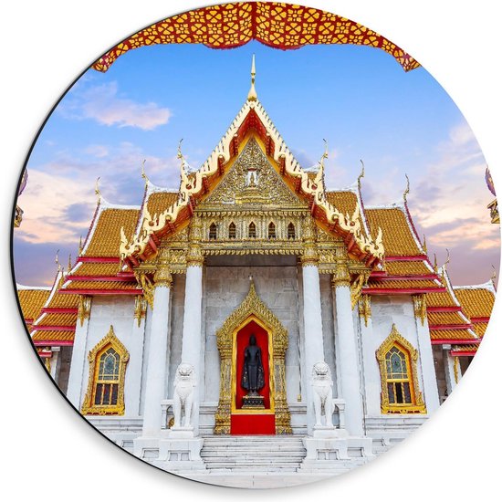 Dibond Wandcirkel - Wat Benchamabophit, Bangkok, Thailand - 30x30cm Foto op Aluminium Wandcirkel (met ophangsysteem)