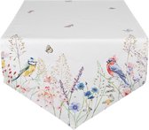 Clayre & Eef Chemin de table 50x160 cm Blanc Vert Coton Fleurs Nappe