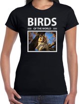 Dieren foto t-shirt Ransuil - zwart - dames - birds of the world - cadeau shirt Ransuilen liefhebber XS