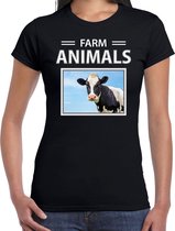 Dieren foto t-shirt Koe - zwart - dames - farm animals - cadeau shirt Koeien liefhebber L