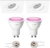 PHILIPS HUE - LED Spot Set GU10 - White and Color Ambiance - Bluetooth - Proma Borny Pro - Inbouw Vierkant - Mat Wit - Kantelbaar - 92mm