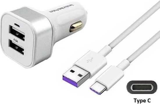 binding Discriminatie apotheker 4,8A Auto oplader en 0,8 m oplaadkabel. Autolader adapter met USB C  stekker. Lader... | bol.com