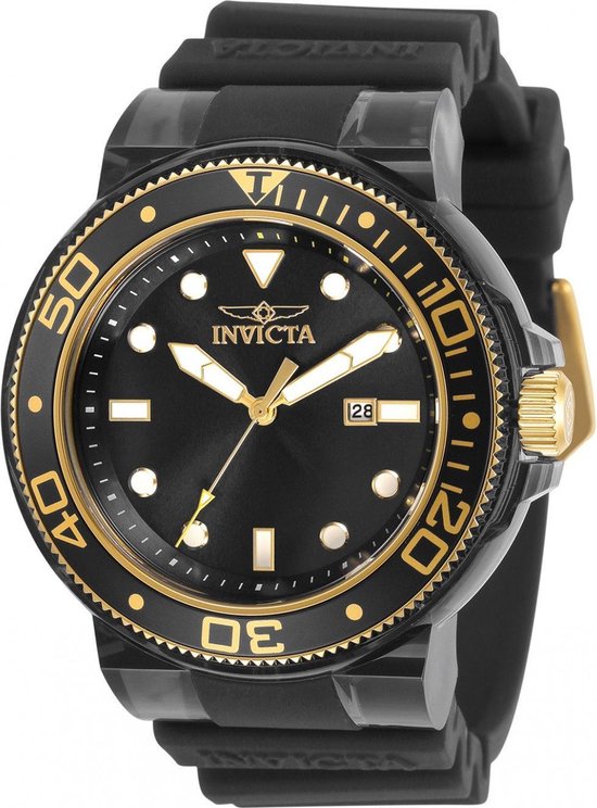 INVICTA Pro Diver Men 51.50mm Stainless Steel + Plastic + Aluminum Gold + Black Black dial PC32 Quartz