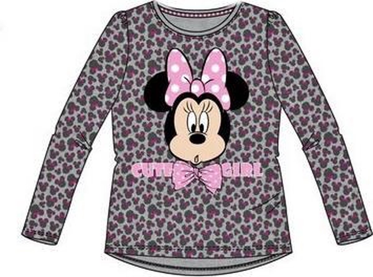 Disney Minnie Mouse longsleeve - grijs/roze - met Minnie All-over glitterprint - maat 104 (4 jaar)