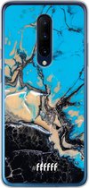 OnePlus 7 Pro Hoesje Transparant TPU Case - Blue meets Dark Marble #ffffff