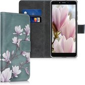 kwmobile telefoonhoesje voor LG K20 (2019) - Hoesje met pasjeshouder in taupe / wit / blauwgrijs - Magnolia design