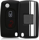 kwmobile autosleutel hoesje voor Peugeot Citroen 2-knops inklapbare autosleutel - Autosleutel behuizing in wit / zwart - Rallystrepen design