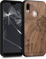 kwmobile telefoonhoesje compatibel met Huawei P20 Lite - Hoesje met bumper in donkerbruin - walnoothout - Paardenbloemen Liefde design