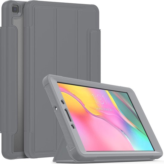 Case2go - Tablet hoes geschikt voor Samsung Galaxy Tab A 8.0 (2019) - Tri-Fold Book Case met Transparante Back Cover en Pencil Houder - Grijs