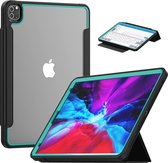 Tablet hoes geschikt voor Apple iPad Pro 12.9 (2018/2020) - Tri-Fold Book Case met Transparante Back Cover en Pencil Houder - Licht Blauw/Zwart