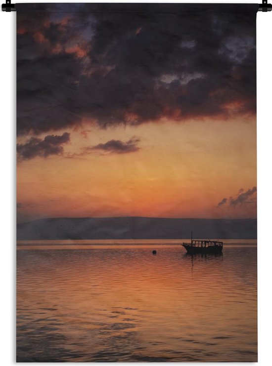 Tapisserie Mer de Galilée - Un ciel de couleur orange à la mer de Tibériade en Israël Tapisserie coton 120x180 cm - Tapisserie avec photo XXL / Groot format !