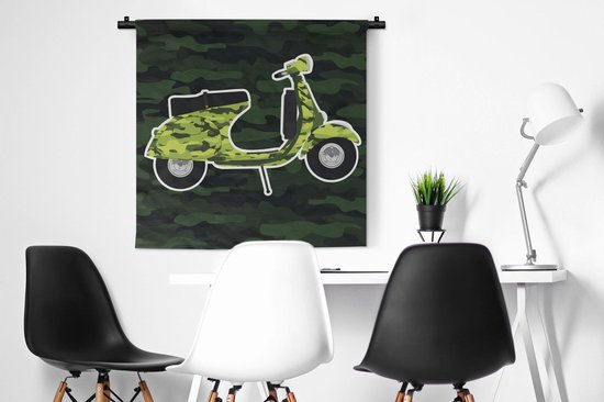 Illustration de la Tapisserie Vespa - Illustration d'une Vespa aux couleurs camouflage Tapisserie coton 90x90 cm - Tapisserie avec photo