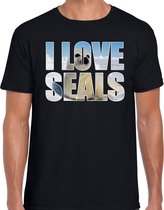 Tekst shirt I love seals met dieren foto van een zeehond zwart voor heren - cadeau t-shirt zeehonden liefhebber XL