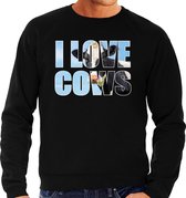 Tekst sweater I love cows met dieren foto van een koe zwart voor heren - cadeau trui koeien liefhebber XL