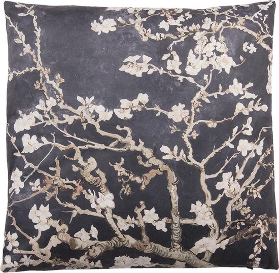 Clayre & Eef Coussin décoratif 45x45 cm Noir Rose Synthétique Carré Branches en fleurs Housse de coussin avec garniture de coussin