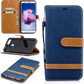 Kleurafstemming Denim Texture Leather Case voor Huawei P Smart / Enjoy 7S, met houder & kaartsleuven & portemonnee & lanyard (donkerblauw)