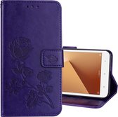 Voor Xiaomi Redmi Note 5A Lage toewijzing (geen vingerafdrukgaten) Rose reliÃ«f horizontaal Flip milieu PU lederen tas met houder & kaartsleuven & portemonnee (paars)