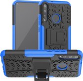 Voor Huawei Honor Play 3 Tire Texture Shockproof TPU + PC beschermhoes met houder (blauw)