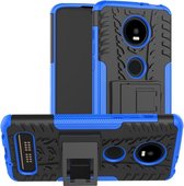 Tire Texture TPU + PC schokbestendige telefoonhoes voor Motorola Moto Z4 Play (met vingerafdrukgat), met houder (blauw)