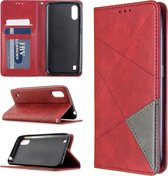 Voor Galaxy A01 Rhombus Texture Horizontal Flip Magnetische lederen tas met houder & kaartsleuven & portemonnee (rood)