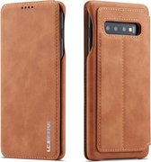 Voor Galaxy S10 Hon Ancient Series lederen tas met kaartsleuven en houder en portemonnee (bruin)