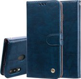 Zakelijke stijl olie wax textuur horizontale flip lederen case voor Galaxy M20, met houder & kaartsleuven & portemonnee (blauw)