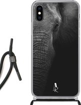 iPhone Xs hoesje met koord - Elephant Black and White