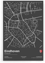 Walljar - Stadskaart Eindhoven Centrum II - Muurdecoratie - Poster met lijst
