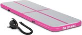 Set: Opblaasbare gymmat met elektrische luchtpomp - 300 x 100 x 10 cm - 150 kg - roze / grijs