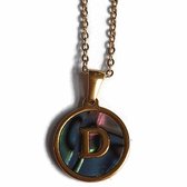 Aramat jewels -ketting-letter d- chirurgisch staal - schelp - goudkleurig-45cm - dames- rond