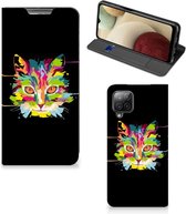 Smartphone Hoesje Geschikt voor Samsung Galaxy A12 Wallet Case Leuke Verjaardagscadeaus Cat Color