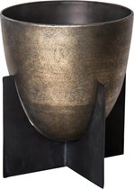 PTMD Nevio zilverkleurige pot metaal op ijzeren voet maat in cm: 30 x 30 x 33 - brons