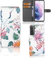 Telefoonhoesje Geschikt voor Samsung Galaxy S21 Plus Wallet Bookcase Bird Flowers