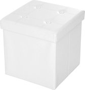 Opbergbox - Poef - Hocker - Poef met opbergruimte - Opbergsysteem - MDF - 38 x 37.5 x 37.5 cm - Wit