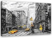 Schilderij Taxi in New York, 2 maten, zwart-wit/geel, Premium print