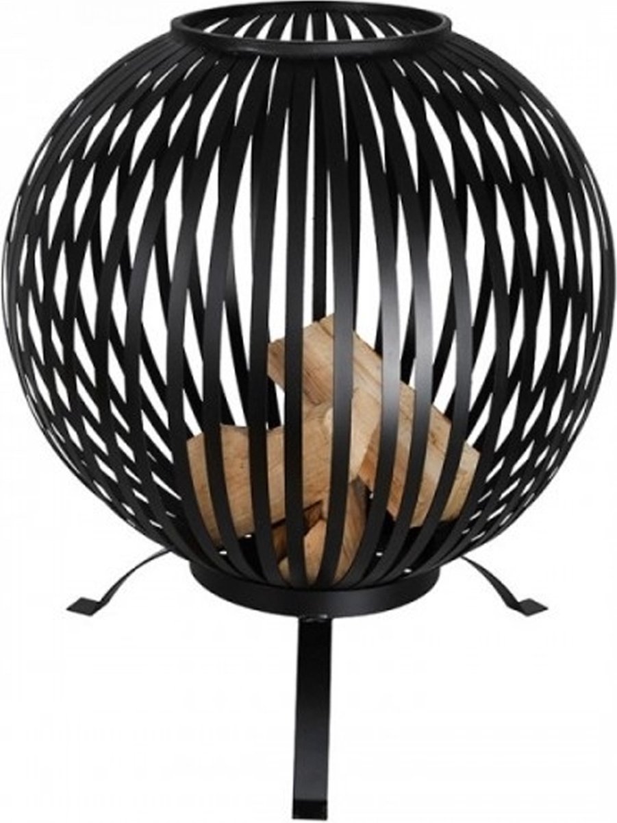 Esschert Design - Vuurkorf Vuurbal Strepen Zwart - Vuurschaal aanbiedingen - Staal - Zwart