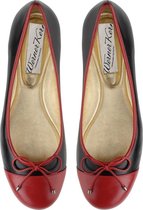 Ballerines pour femmes - Zwart et rouge - Cuir Nappa - Chaussures à enfiler - Semelle en cuir - Werner Kern Ada - taille 38,5