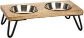 Designed by Lotte Linga – Dinerset Kat – Katten Voerbakken - Hout/metaal – incl. 2 bakjes – 31x16x10