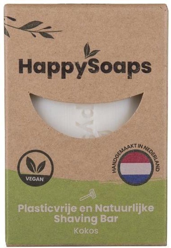 Happy Soaps -Natuurlijke - Scheerzeep - Kokos - Plasticvrij - Vegan - Dierproefvrij - 80 gram