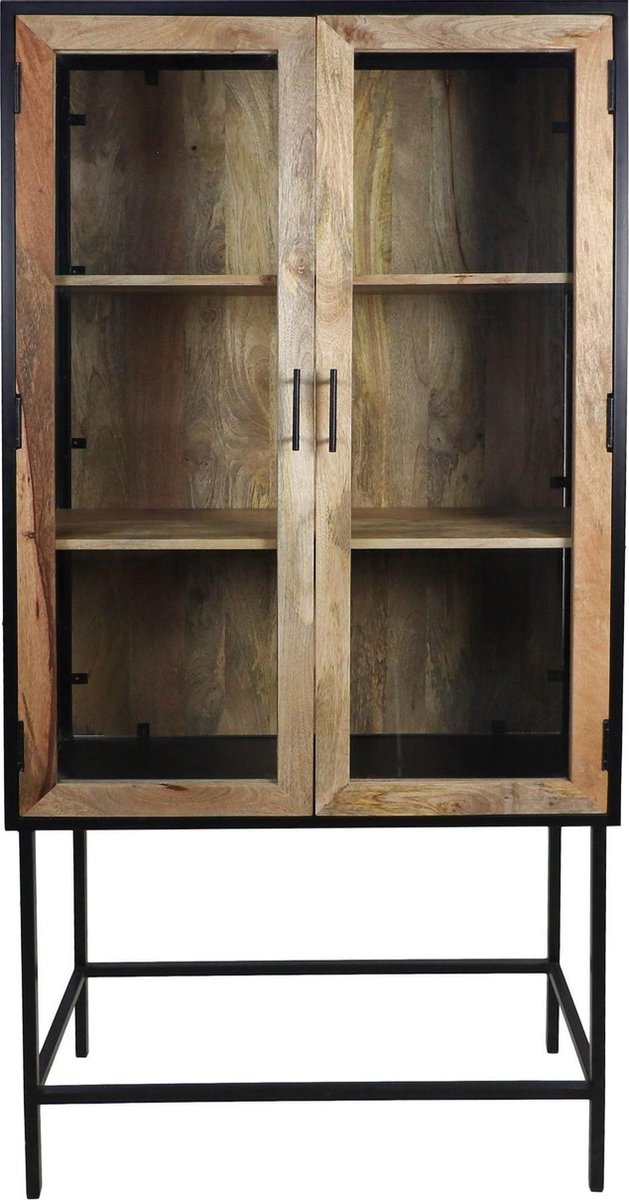 Vitrinekast Dublin - 90x40x190 - Nautrel/zwart - Mangohout/ijzer