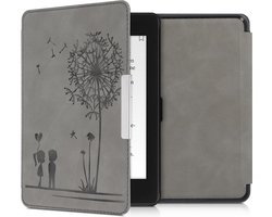 kwmobile e-reader hoesje geschikt voor Amazon Kindle Paperwhite (10. Gen - 2018) hoes - Ereader flip case met standaard - Kunstleren e reader cover - Paardenbloemen Liefde design in grijs
