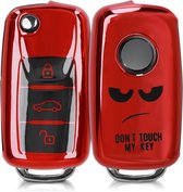 kwmobile autosleutelhoes voor VW Skoda Seat 3-knops autosleutel - TPU beschermhoes - sleutelcover - Don't Touch My Key design - zwart / hoogglans rood