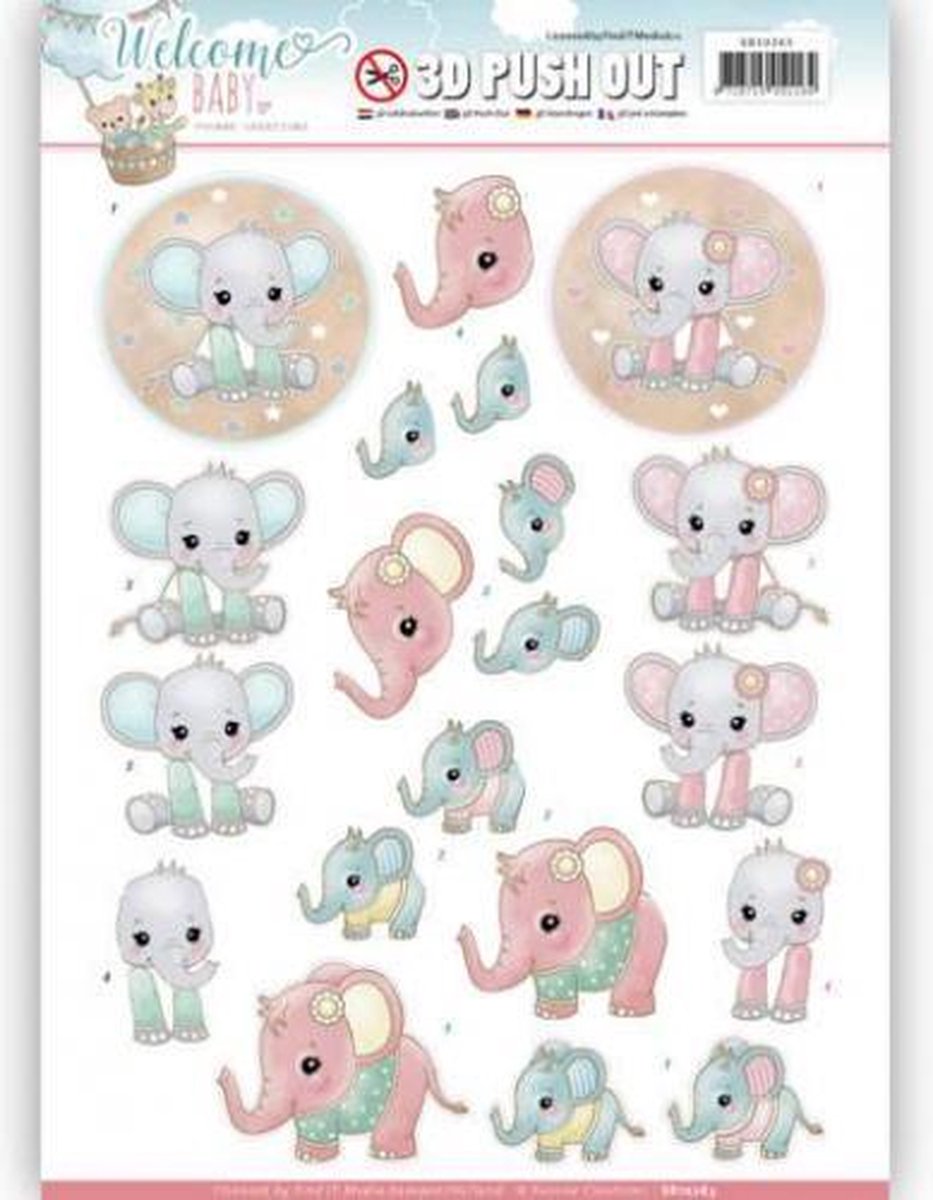 Little Elephants Welcome Baby 3D-Uitdrukvel Push-Out Yvonne Creations