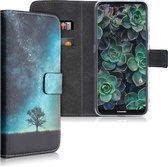 kwmobile telefoonhoesje voor Nokia 3.4 - Hoesje met pasjeshouder in blauw / grijs / zwart - Sterrenstelsel en Boom design